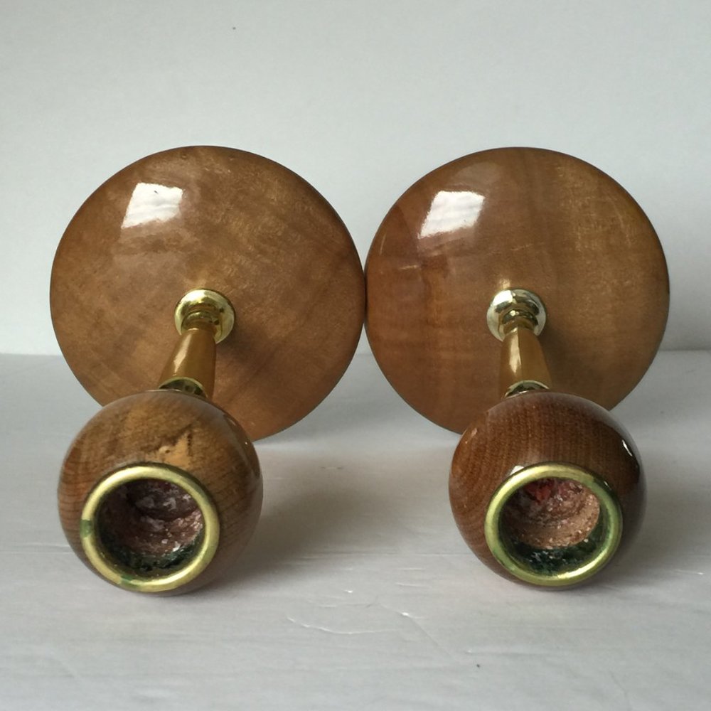 MCM Brown Wood & Gold Metal Candle Sticks Holders - Picture 5 of 5